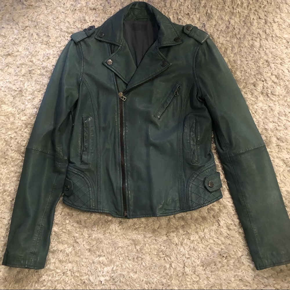 Zadig & Voltaire Leather Moto Jacket Size 6 Teal
